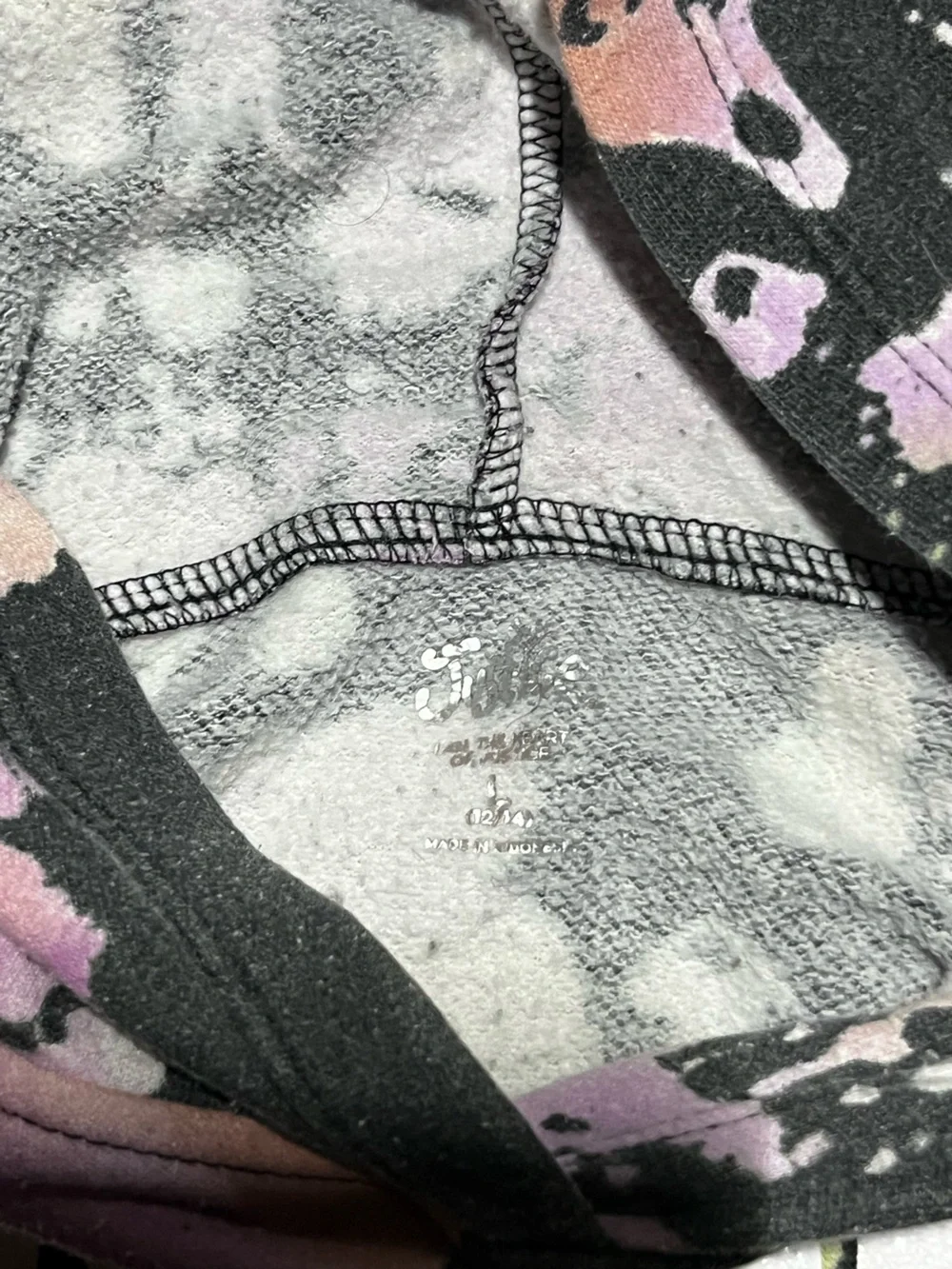 Justice Black Hoodie with Pink and Light Green Splatter